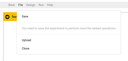 File menu for new experiment